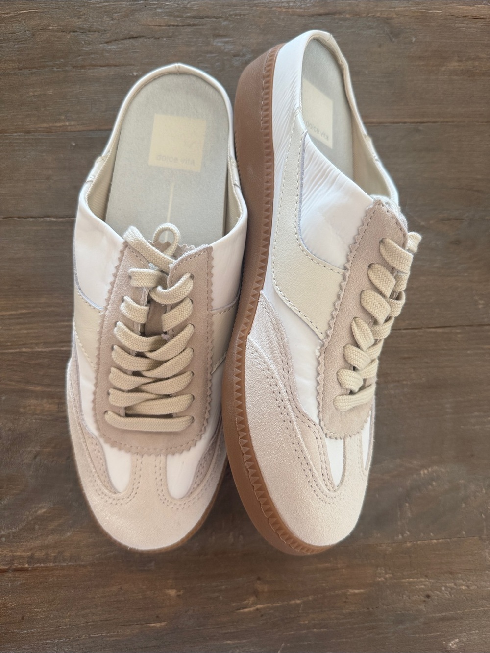 Dolce Vita Beige, White & Gum Lace-Up Sneakers